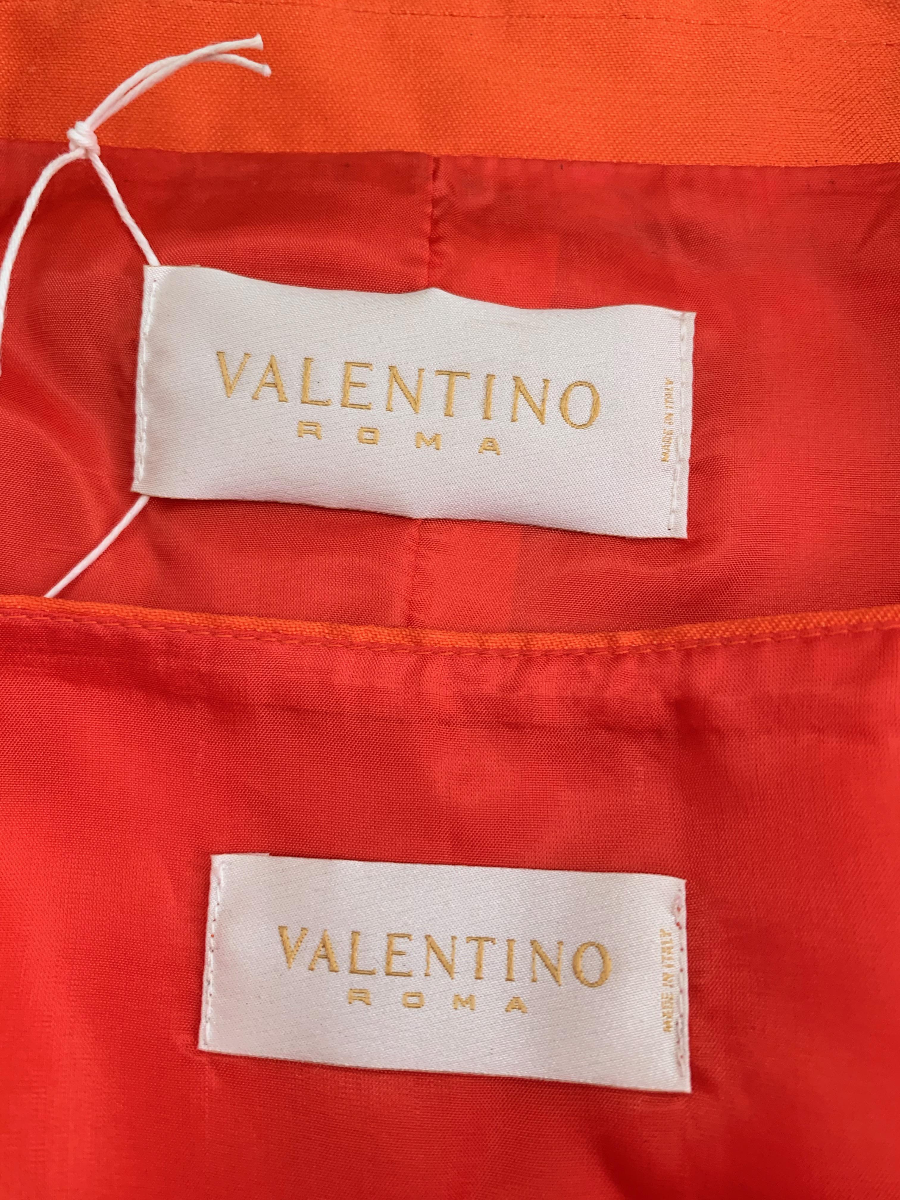 Valentino Silk Orange Skirt Suit Size 10. For Sale 12