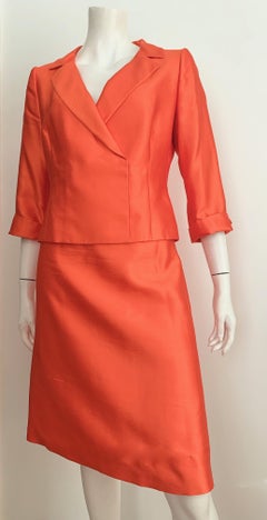 Valentino Silk Orange Skirt Suit Size 10.