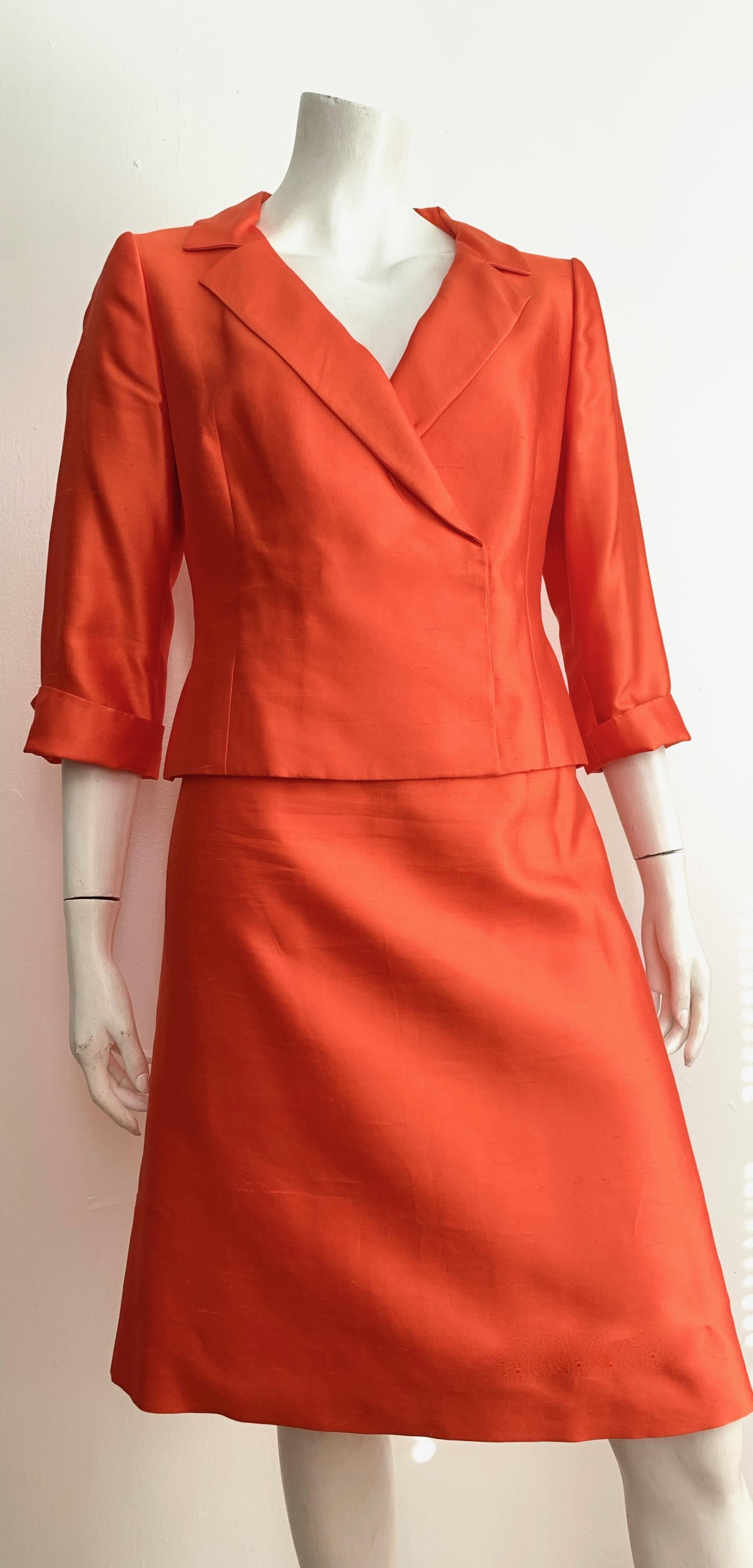 Red Valentino Silk Orange Skirt Suit Size 10. For Sale