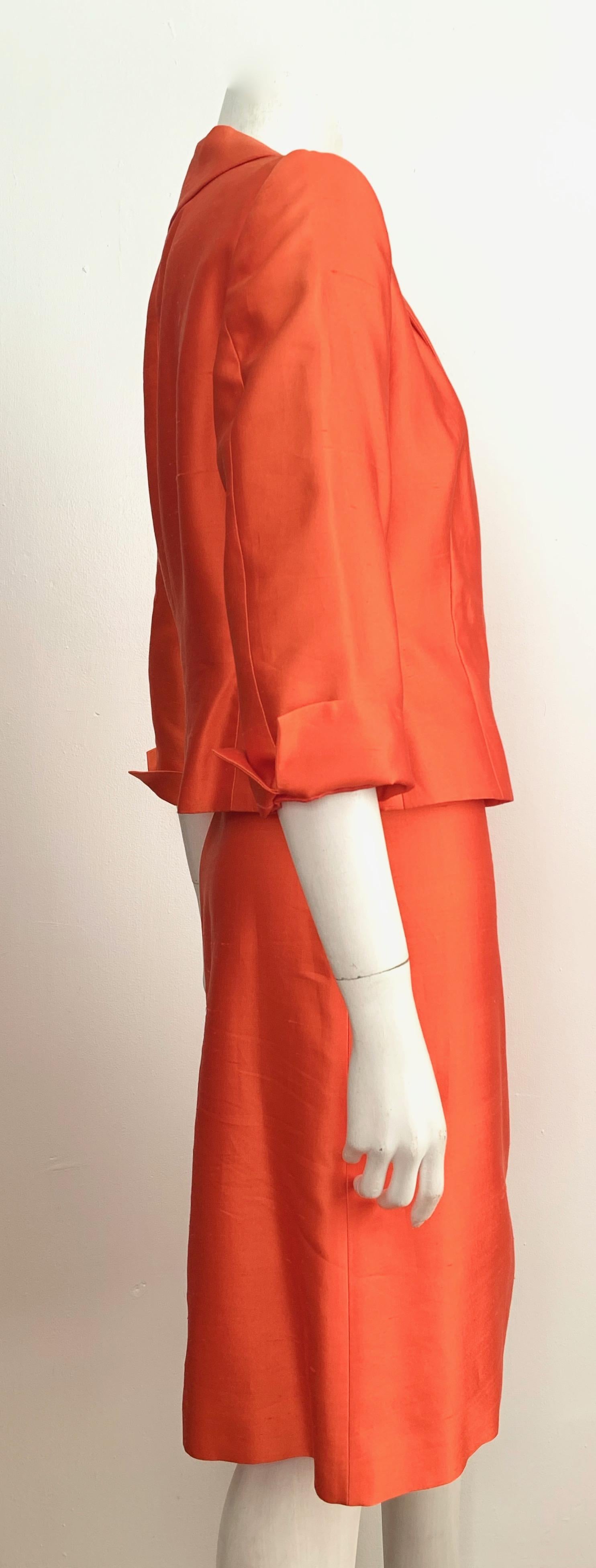 Valentino Silk Orange Skirt Suit Size 10. For Sale 1