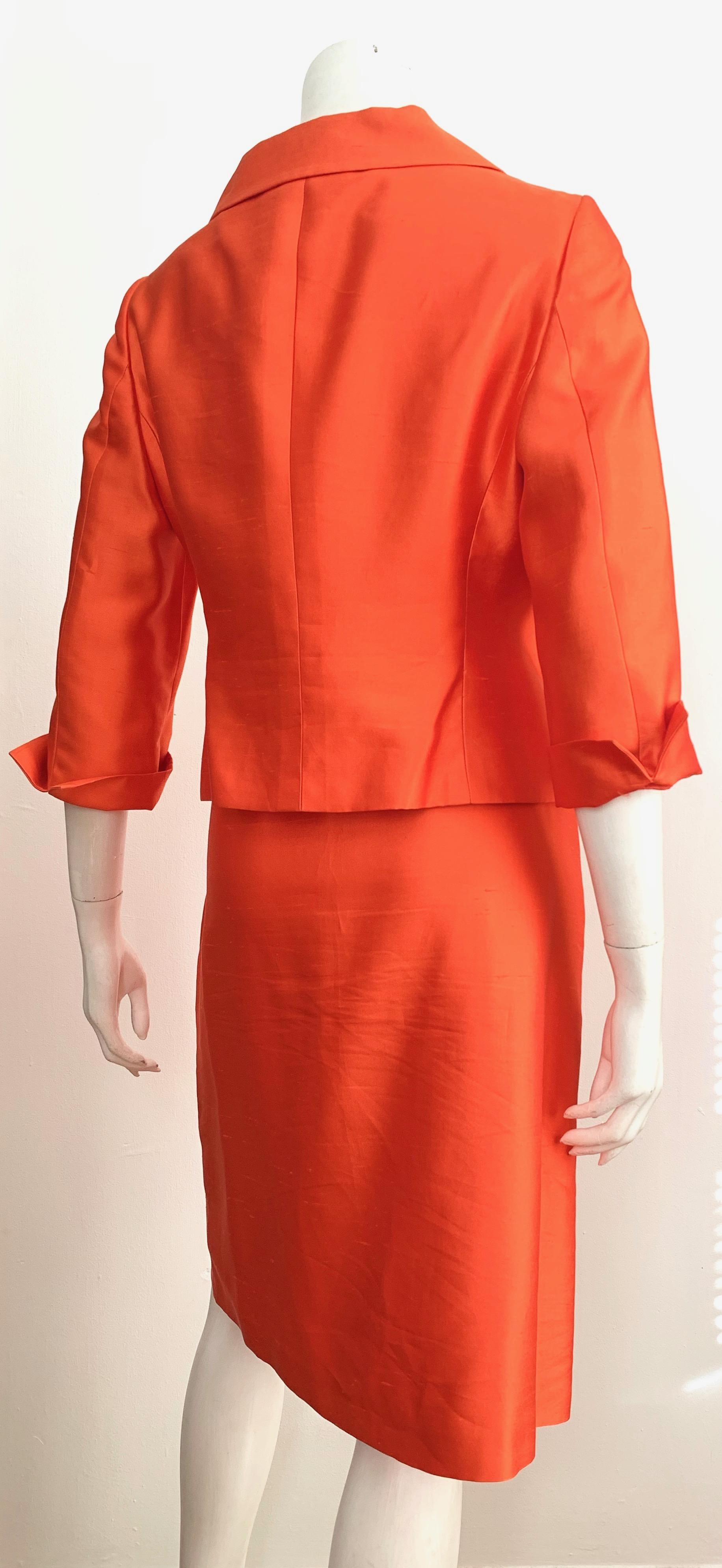 Valentino Silk Orange Skirt Suit Size 10. For Sale 2