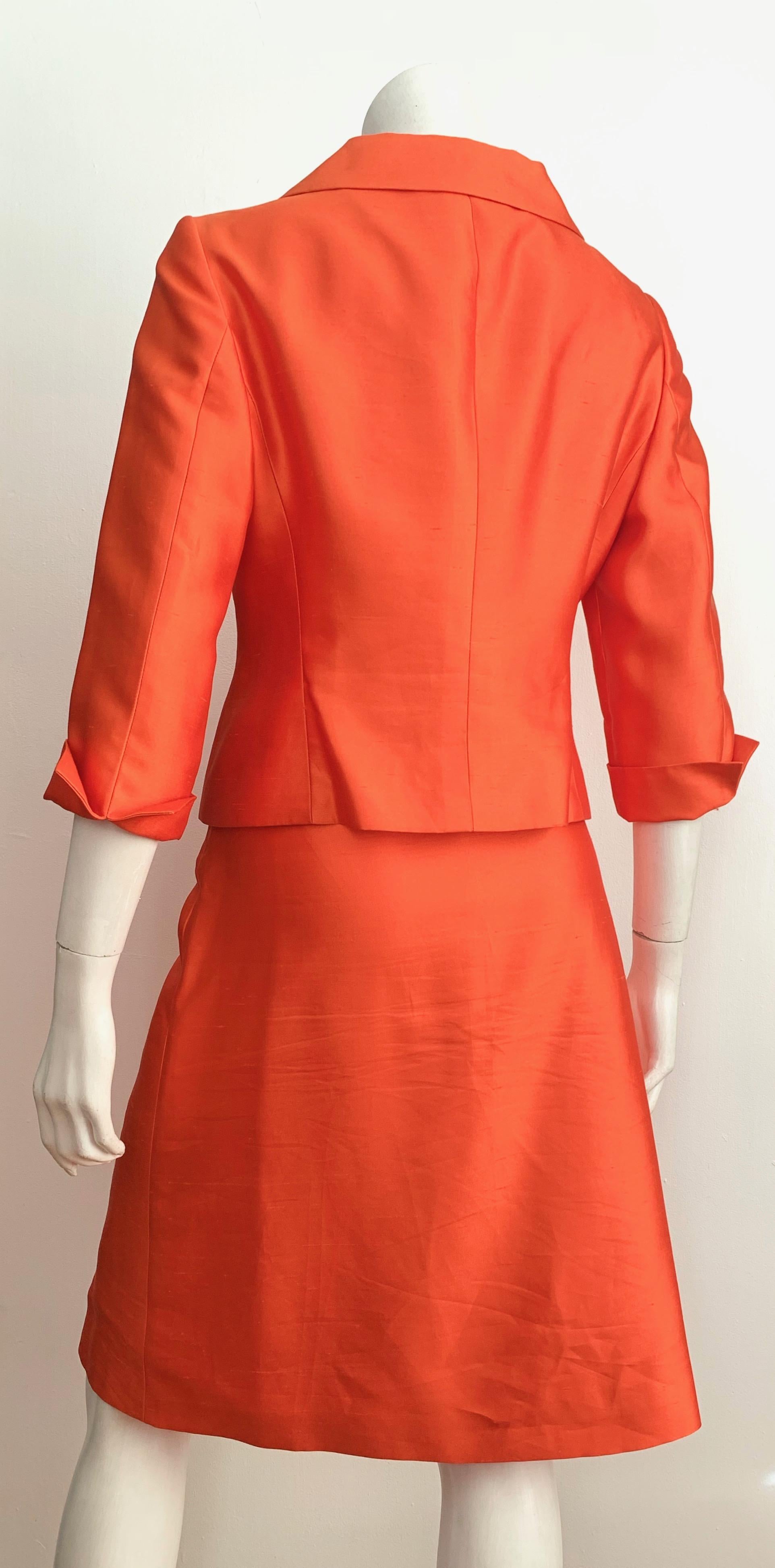 Valentino Silk Orange Skirt Suit Size 10. For Sale 3