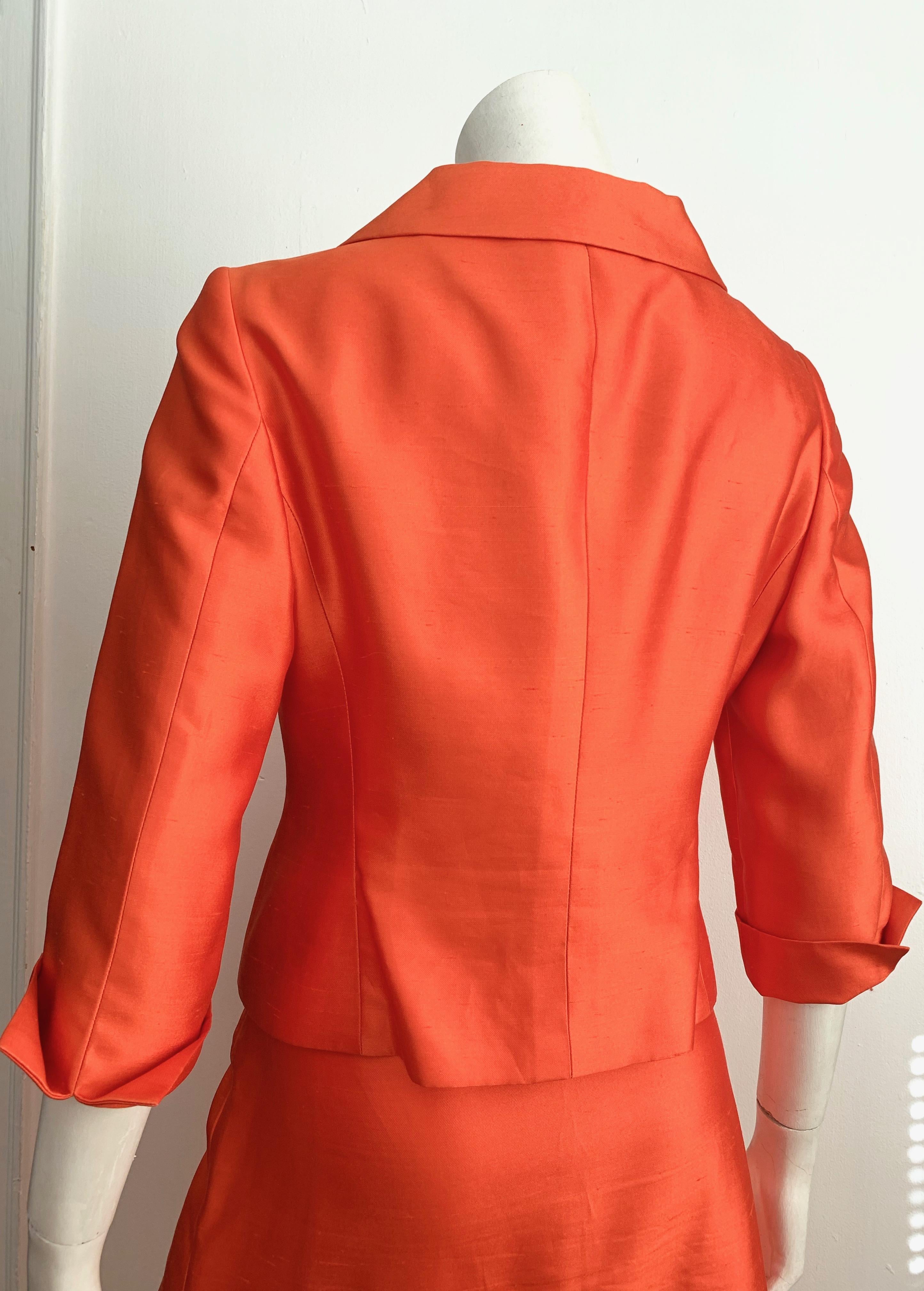 Valentino Silk Orange Skirt Suit Size 10. For Sale 4