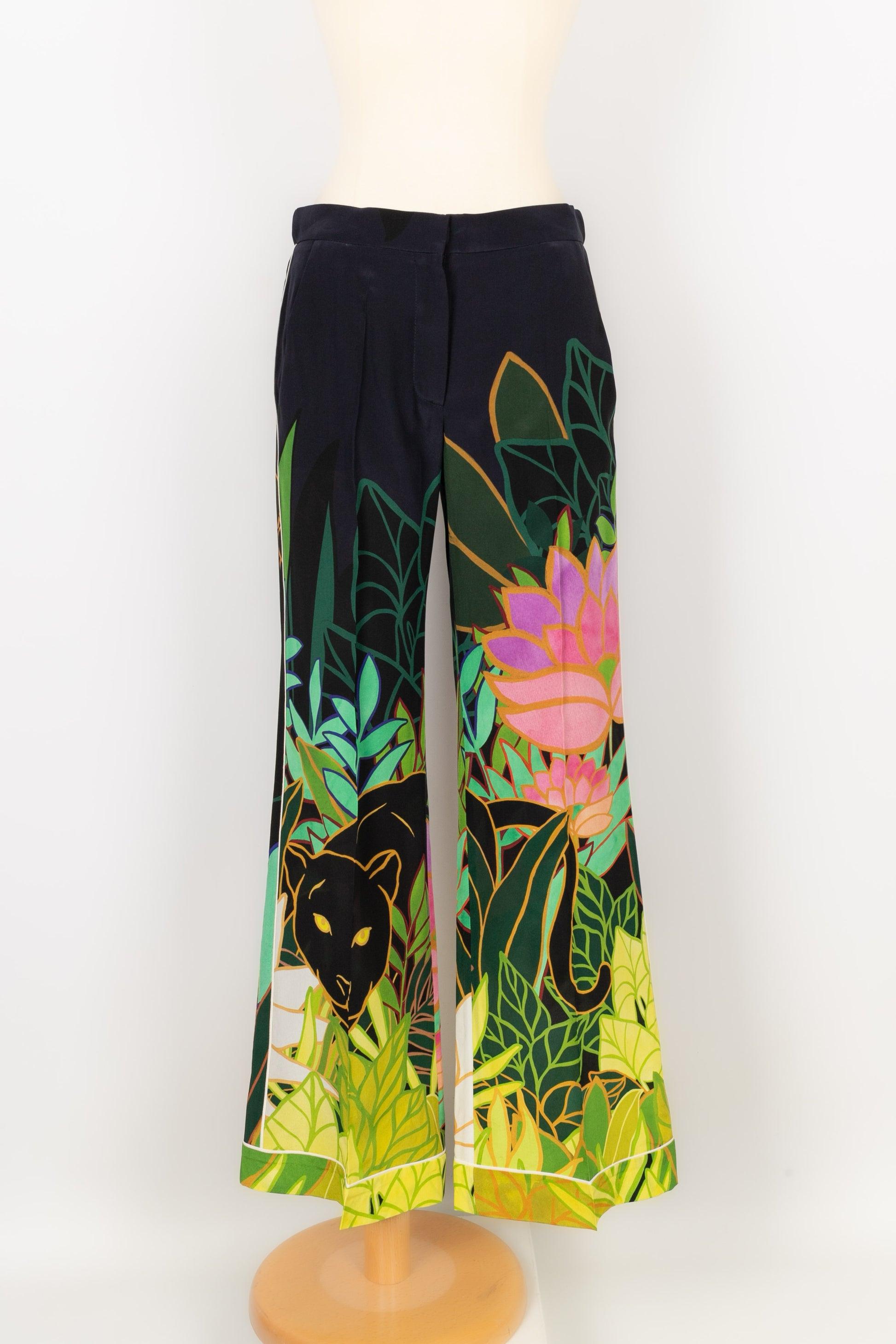 Black Valentino Silk Pants Printed with Flowers, 2020 For Sale