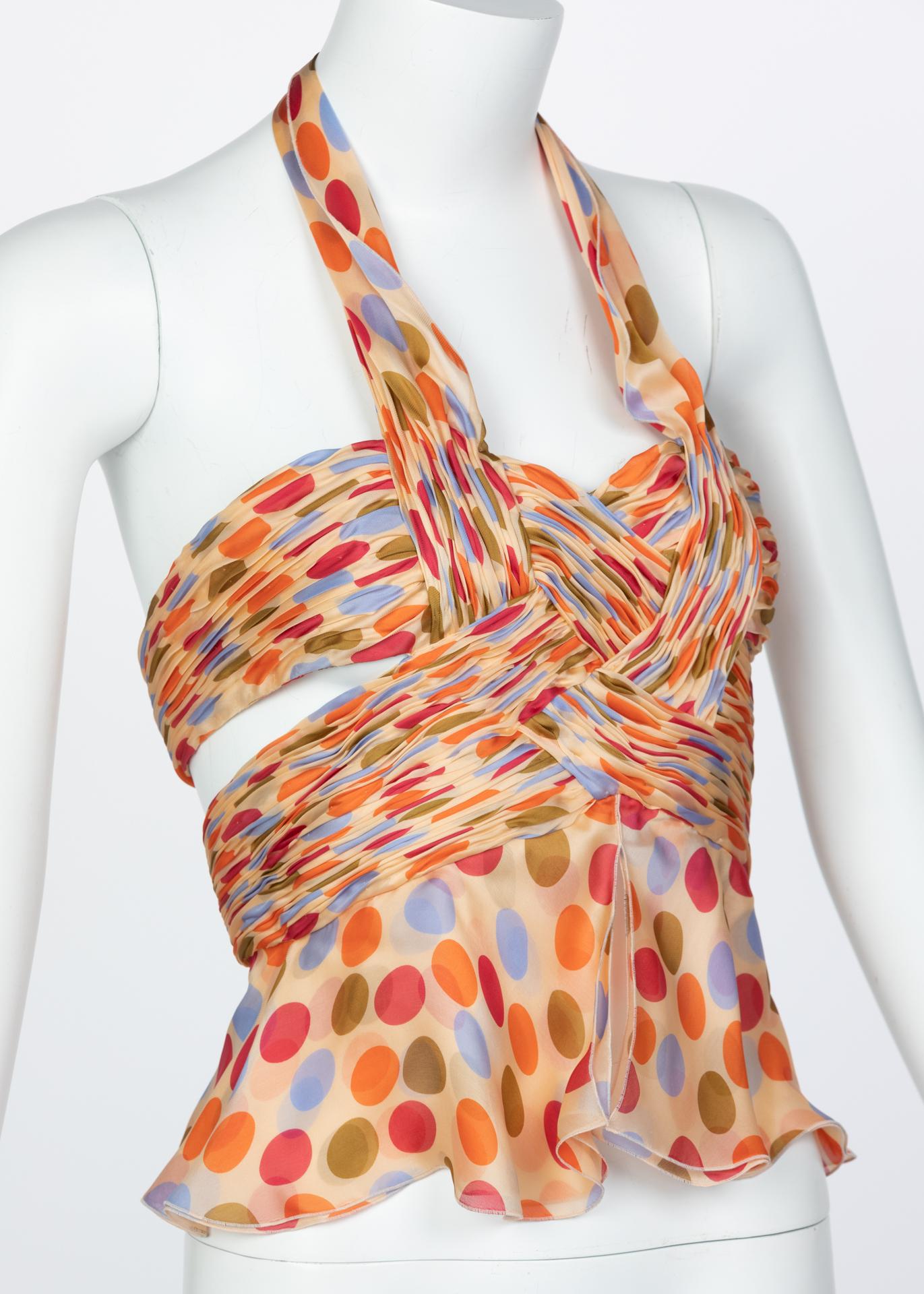 Beige Valentino Silk Polka Dot Halter Top, 1990s