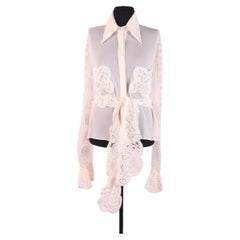 Valentino Silk shirt with beaded embroidery + lace bow belt