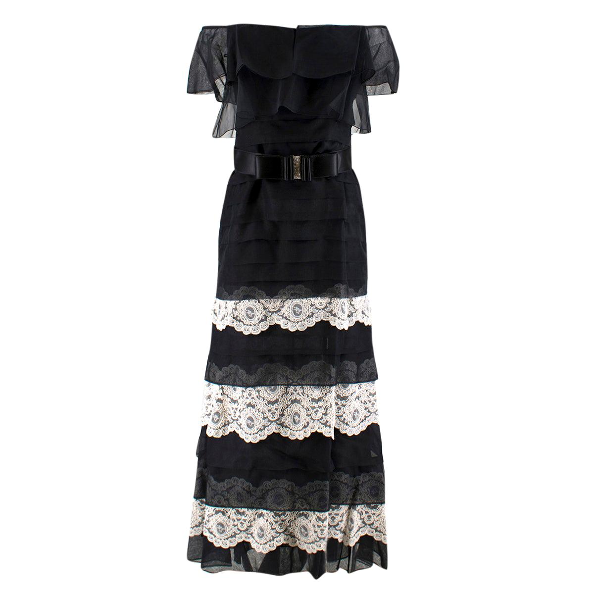 Valentino Silk Strapless Black Tiered Lace Ruffle Dress SIZE - Size US 4 For Sale
