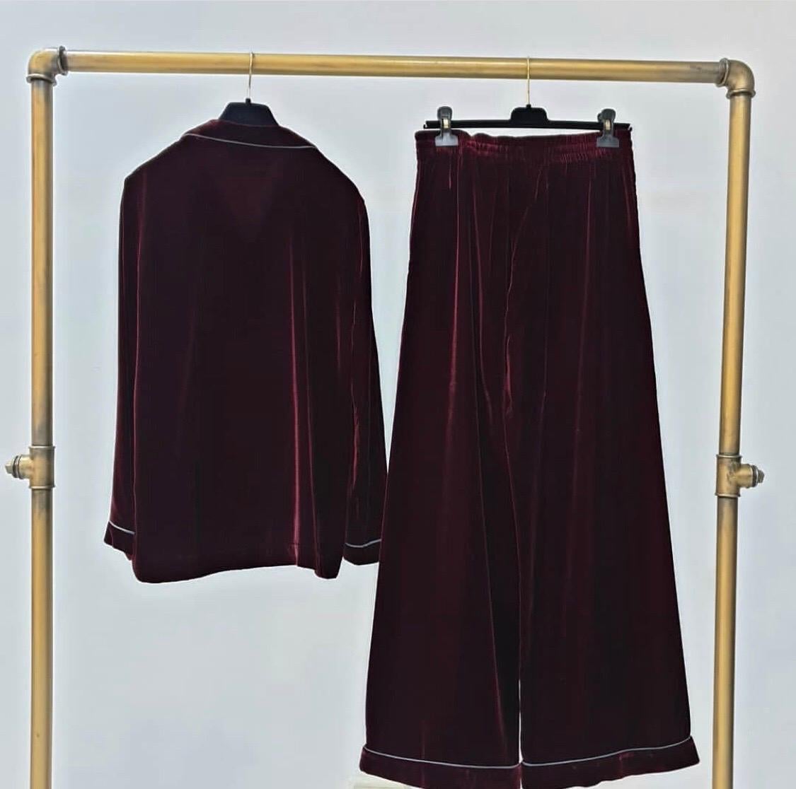 Valentino Silk-trimmed Velvet Pyjama Blouse  Pants Set Suit 2