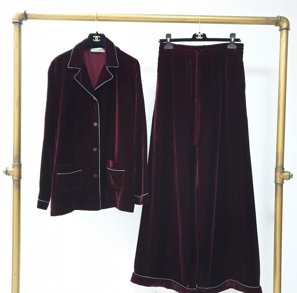 Women's or Men's Valentino Silk-trimmed Velvet Pyjama Blouse  Pants Set Suit
