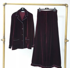 Valentino Silk-trimmed Velvet Pyjama Blouse  Pants Set Suit