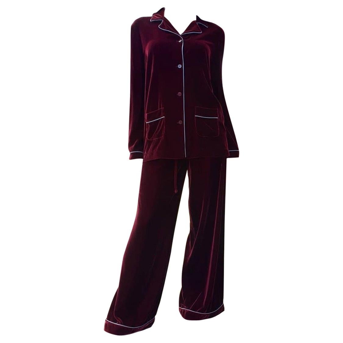 Valentino Silk-trimmed Velvet Pyjama Blouse  Pants Set Suit
