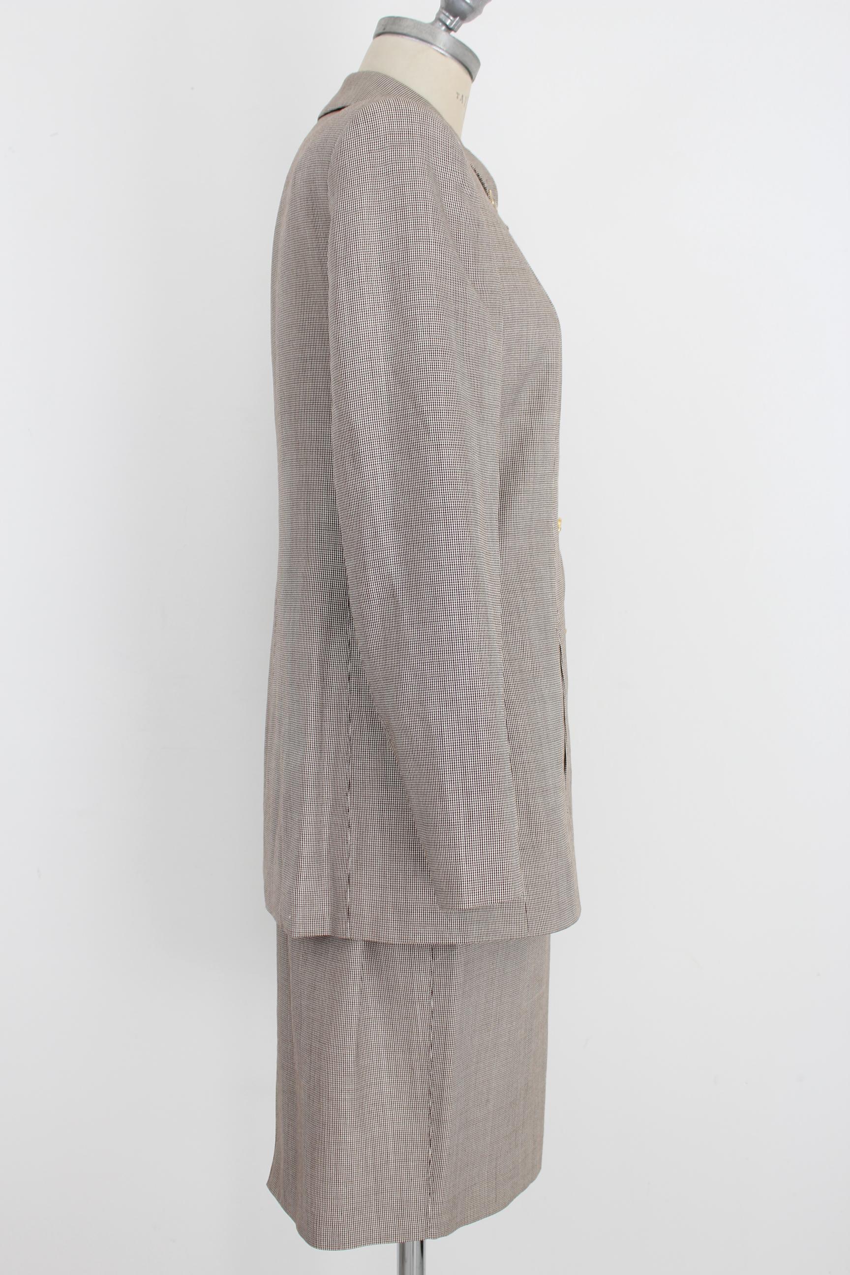 Valentino Silk Wool Beige Vintage Pied de Poule Classic Skirt Suit Excellent état - En vente à Brindisi, Bt