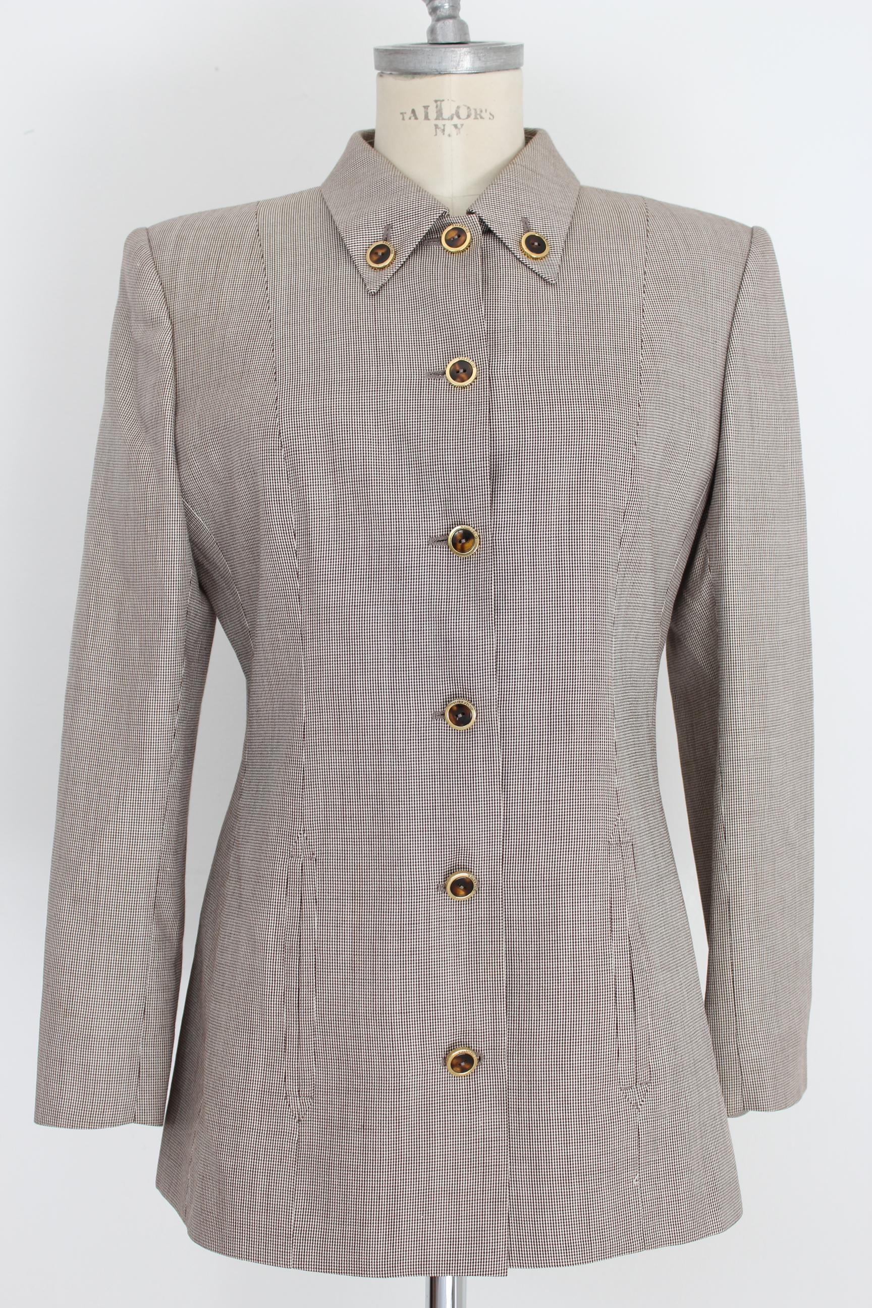 Valentino Silk Wool Beige Vintage Pied de Poule Classic Skirt Suit For Sale 4