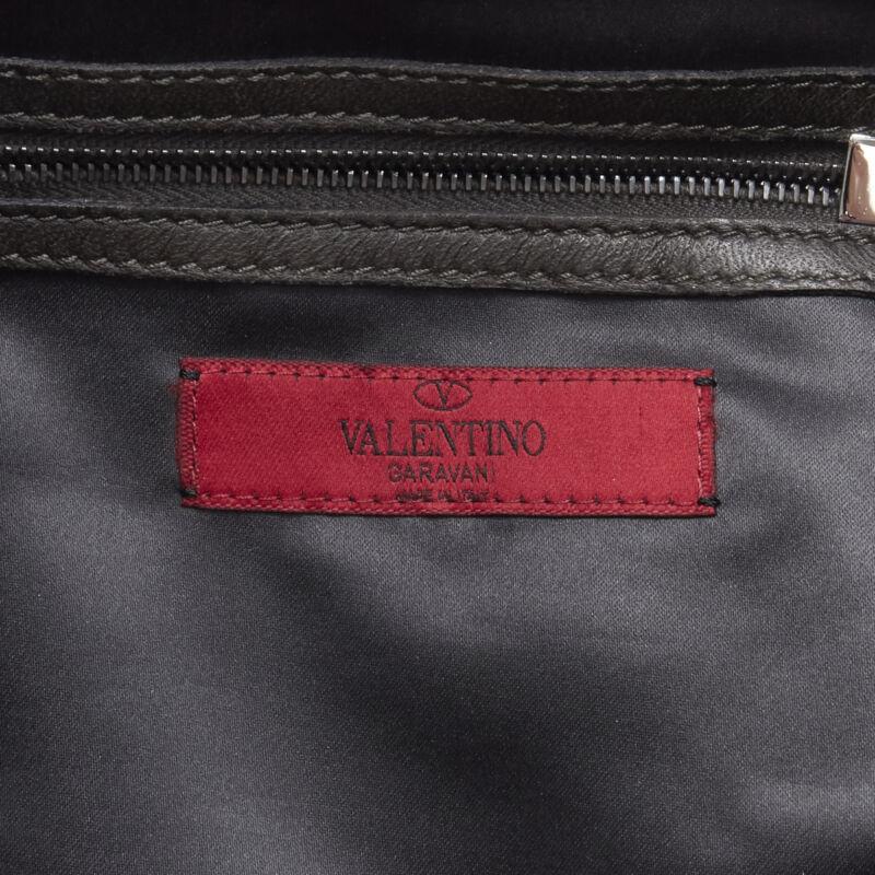 VALENTINO silver bead embellished grey leather crossbody large tote bag For Sale 8