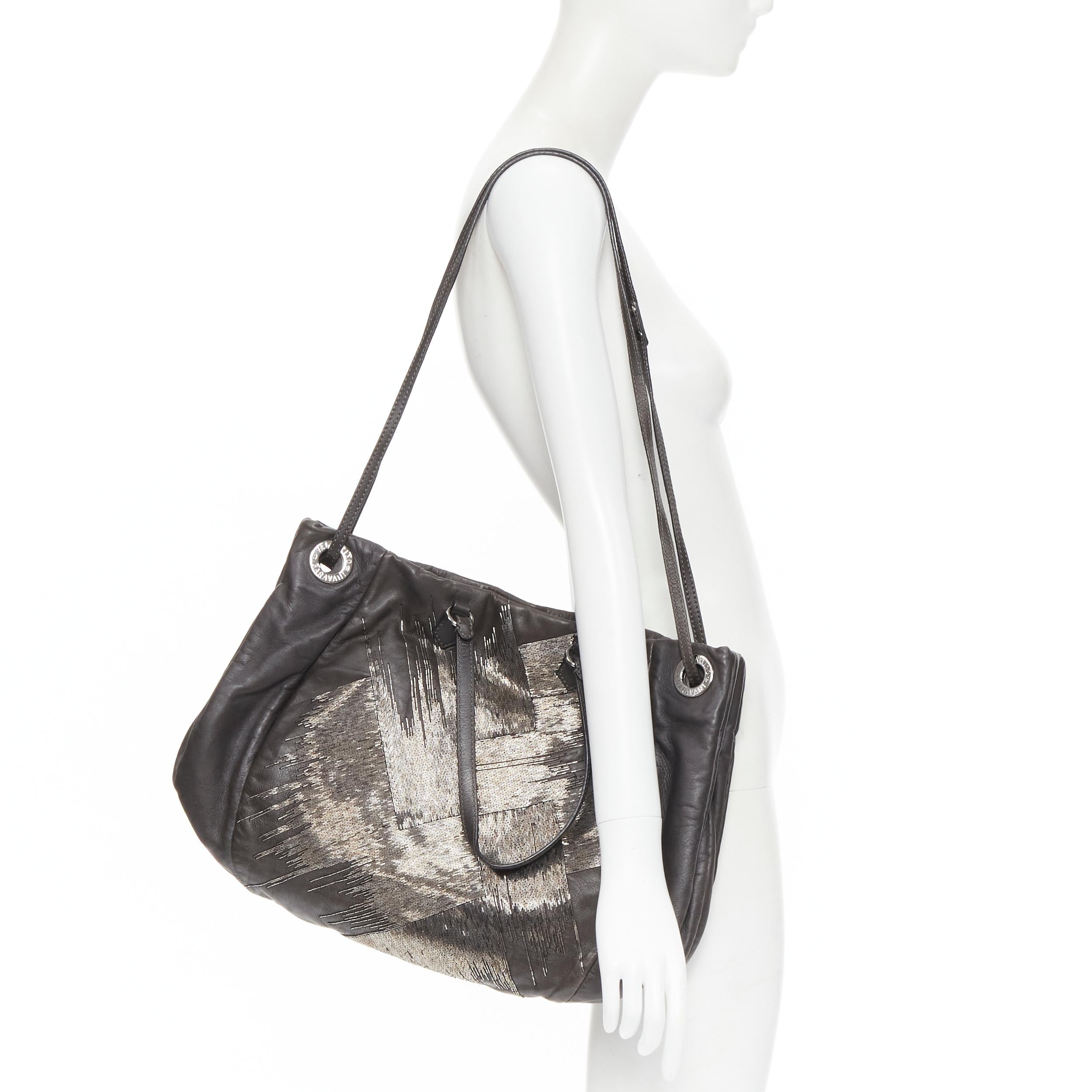 VALENTINO silver bead embellished grey leather crossbody large tote bag 
Reference: WEWN/A00017 
Brand: Valentino 
Model: Embellished leather tote 
Material: Leather 
Color: Grey 
Pattern: Solid 
Closure: Magnet 
Extra Detail: Grey leather upper.