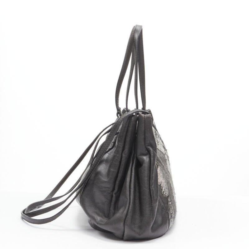 Women's VALENTINO silver bead embellished grey leather crossbody large tote bag For Sale