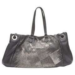 VALENTINO silver bead embellished grey leather crossbody large tote bag