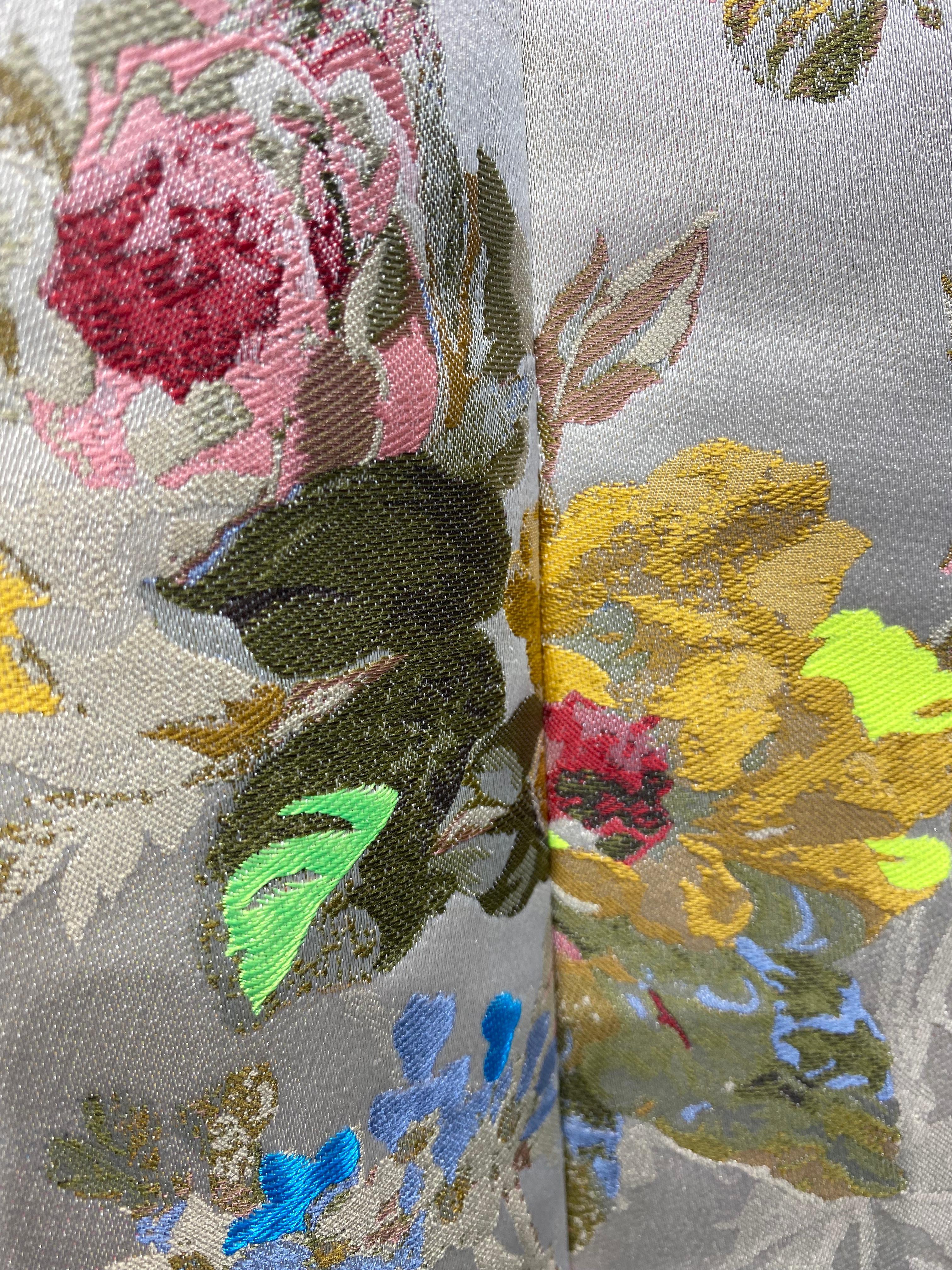 VALENTINO Silver Brocade Floral Print Coat 6