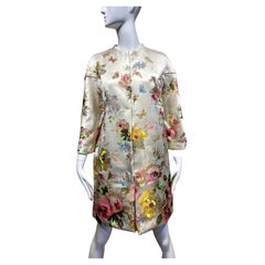 VALENTINO Silver Brocade Floral Print Coat