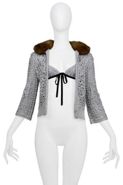Valentino Silver Crochet Cardigan With Fur Collar & Bikini Top 2004