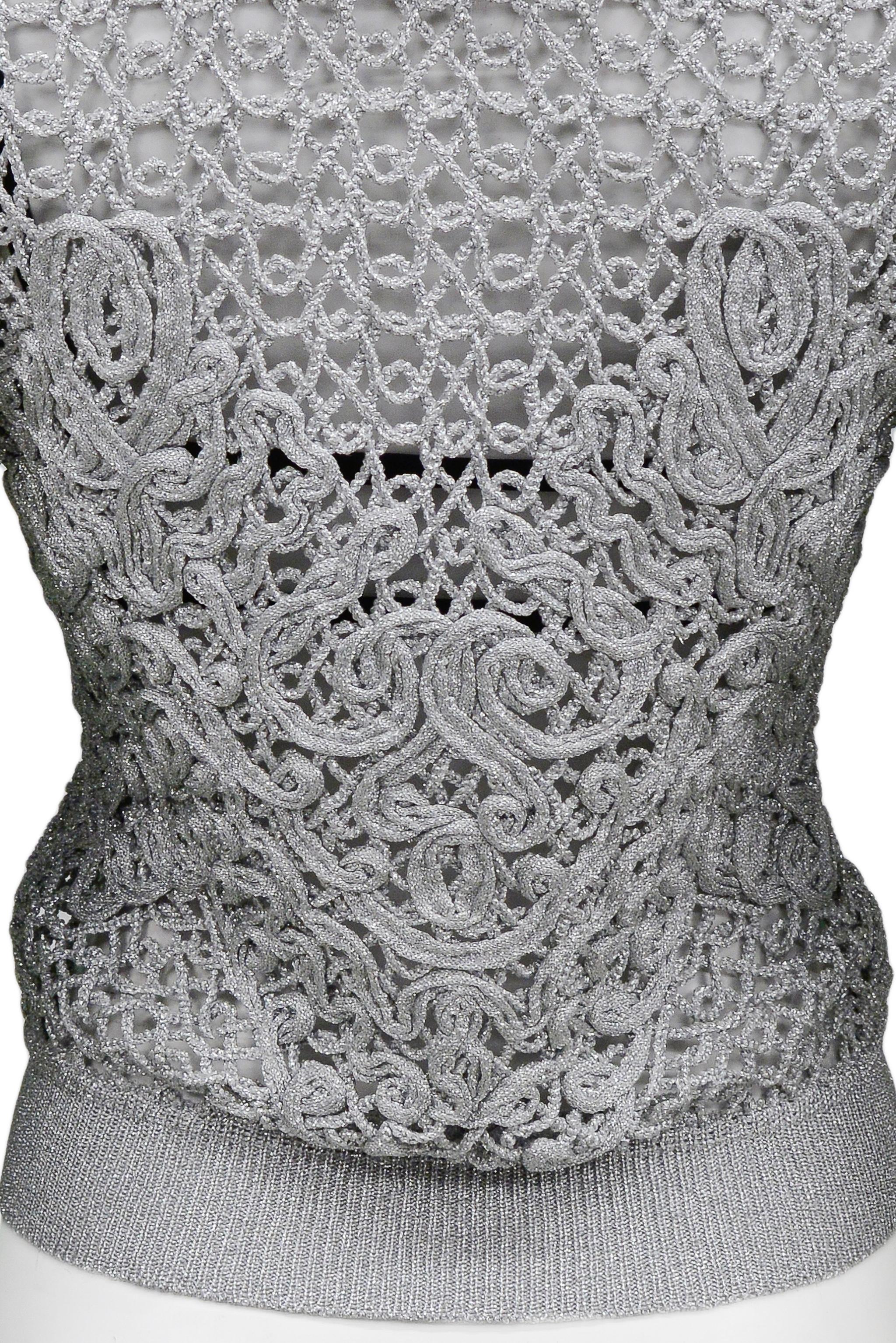 Valentino Silver Crochet Cardigan With Fur Collar & Bikini Top 2004 For Sale 2