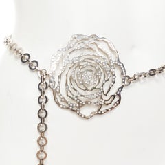 VALENTINO silver crystal embellished floral metal disk chain link belt