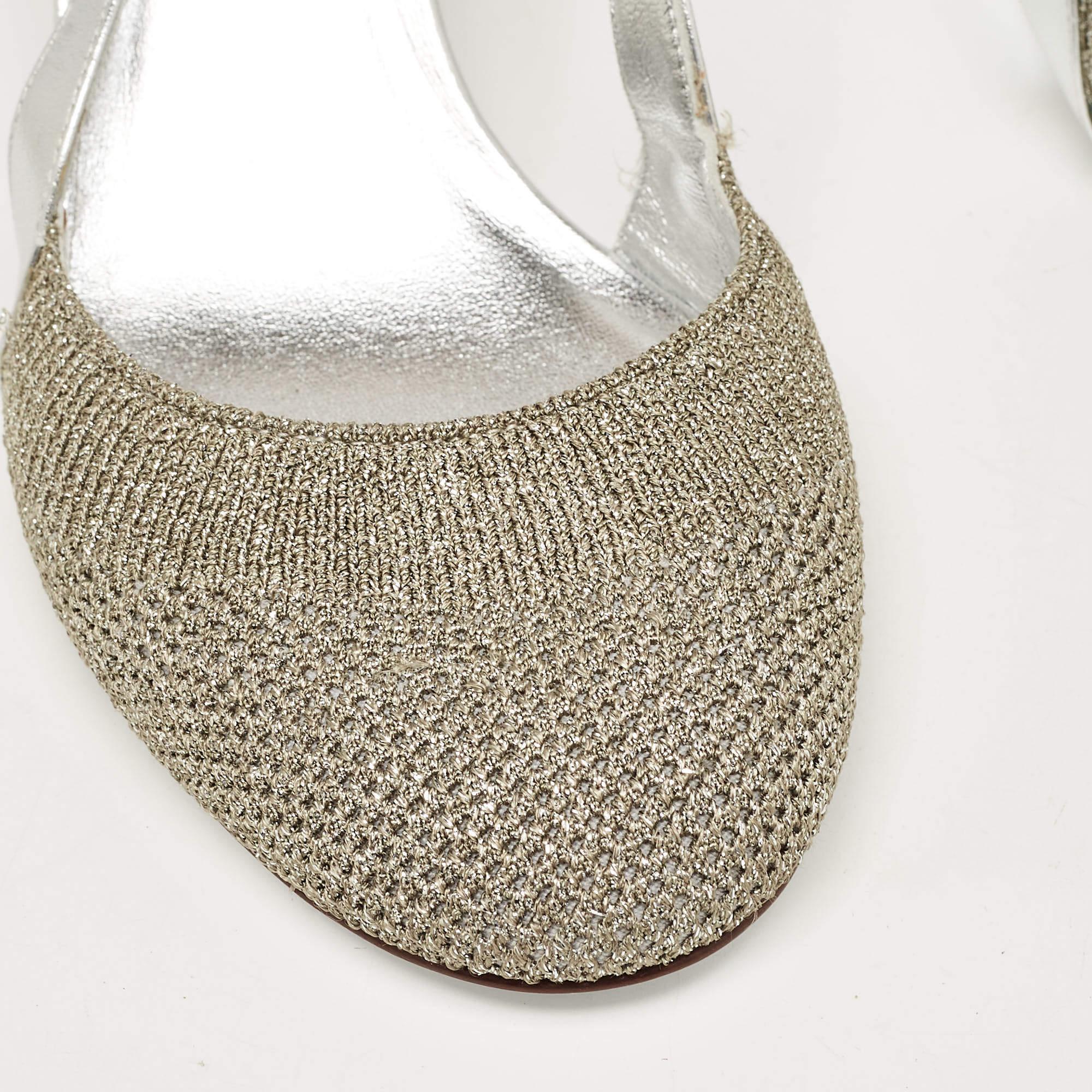 Valentino Silver Leather and Fabric Slingback Pumps Size 37 2