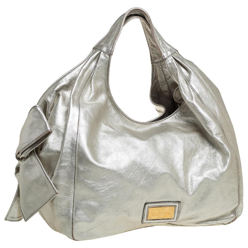 Women's Valentino Silver Leather Nuage Bow Hobo