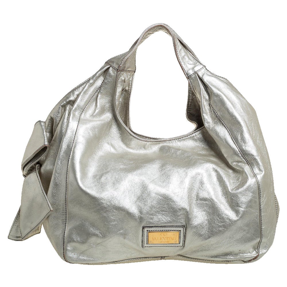 Valentino Silver Leather Nuage Bow Hobo