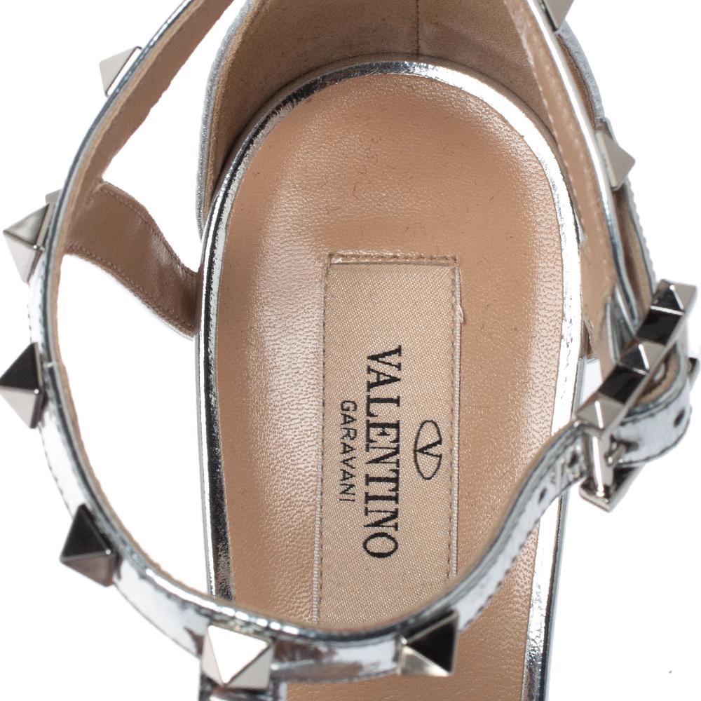 Women's Valentino Silver Leather Rockstud Ankle Strap Sandals Size 39.5