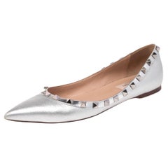 Valentino Silver Leather Rockstud Ballet Flats Size 36.5