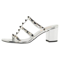 Valentino Silver Leather Rockstud Slides