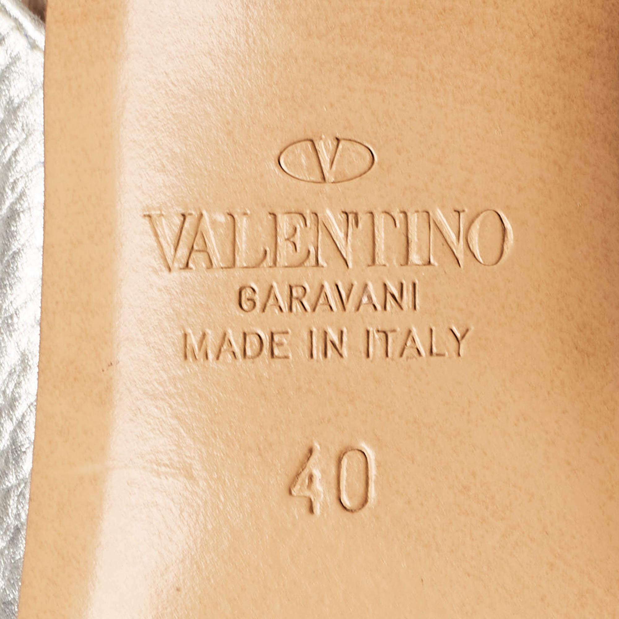 Valentino Silver Leather Rockstud Slingback Pumps Size 40 3