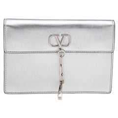 Valentino Silver Leather V Ring Clutch