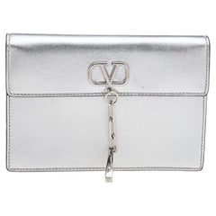 Valentino Silver Leather V Ring Clutch