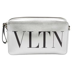 Valentino Silver Leather VLTN Clutch