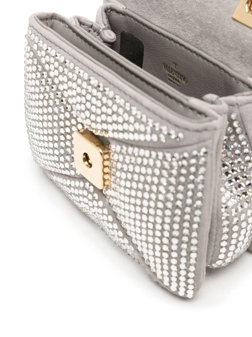 Valentino SIlver Micro One Stud Leather Bag In Excellent Condition For Sale In London, GB