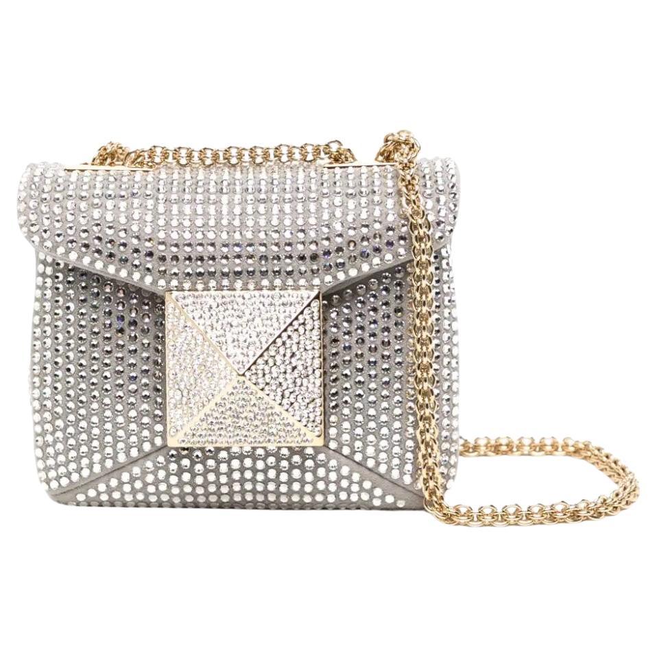 Valentino SIlver Micro One Stud Leather Bag For Sale