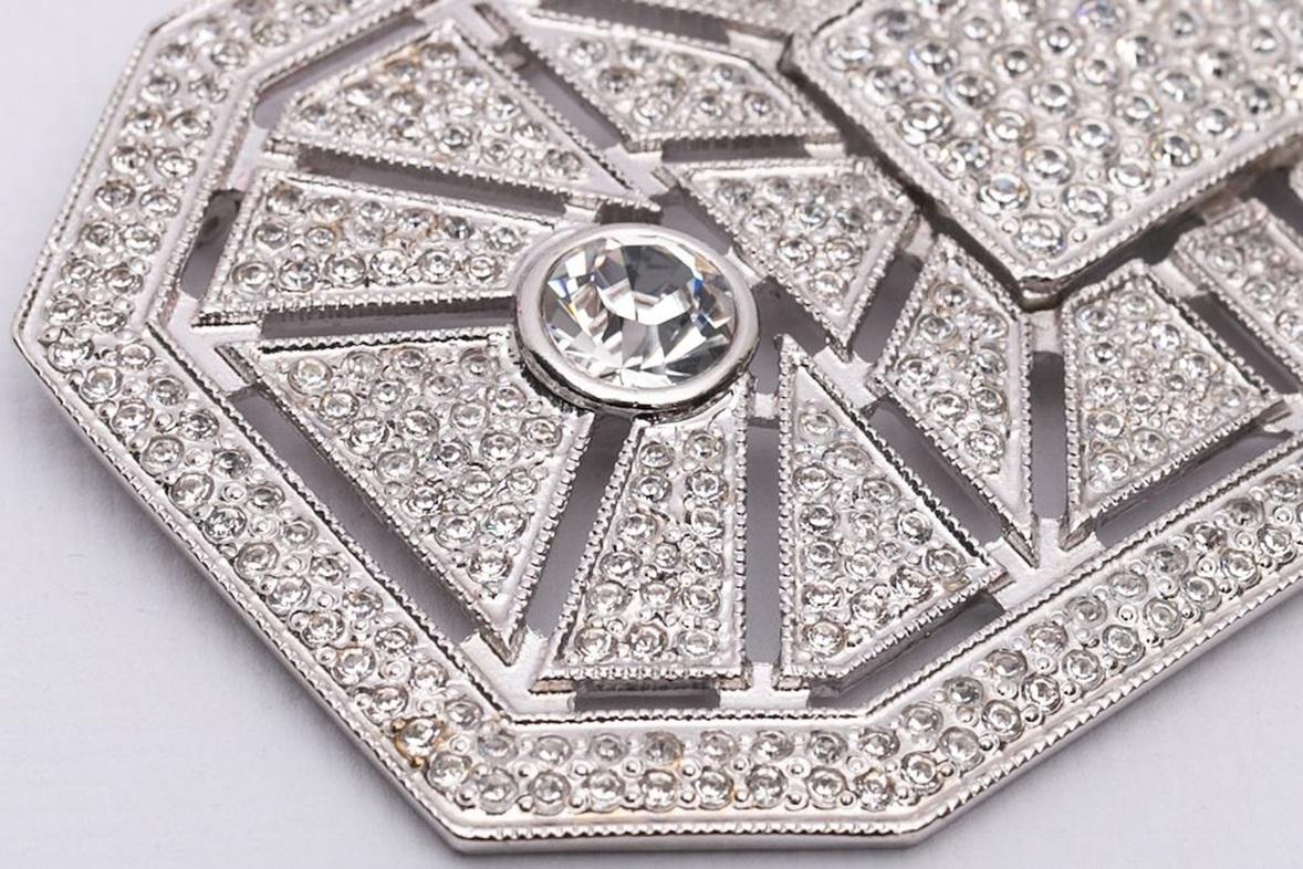 Women's Valentino Silver Plated Brooch Paved with Rhinestones For Sale
