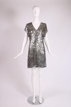 Valentino Silver Sequin Mini Dress w/Twisted Knot Motif
