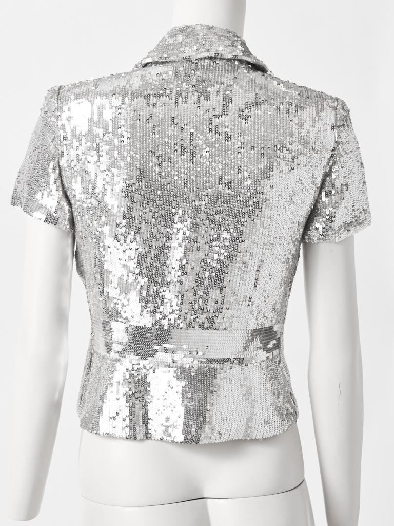 Valentino Silver Sequined Cropped Jacket In Good Condition In New York, NY