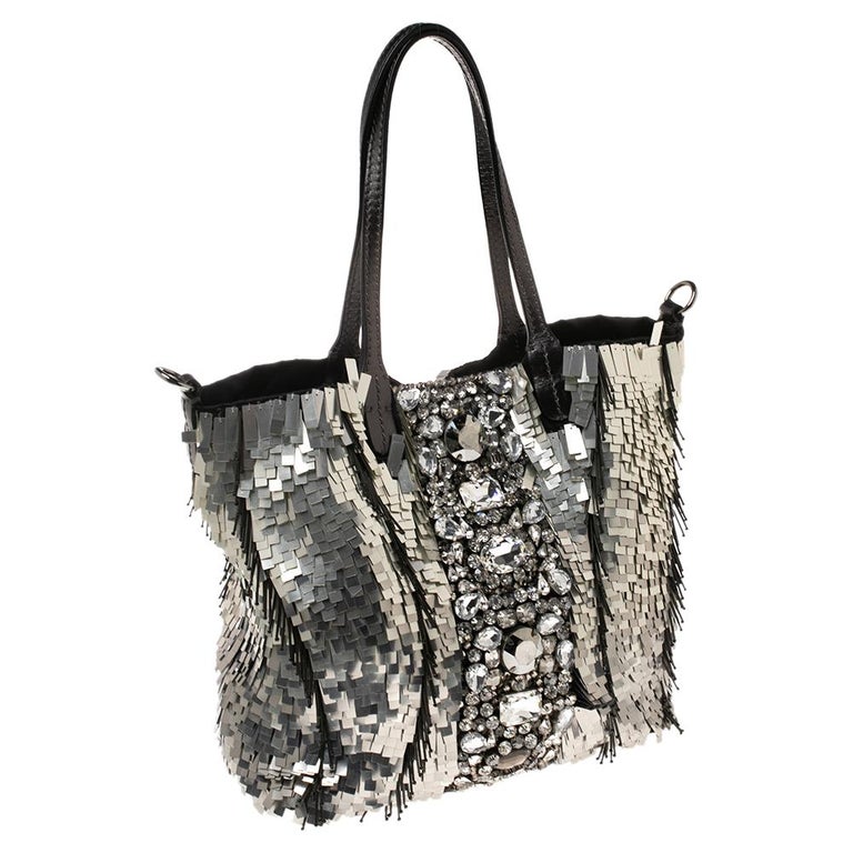 Women's Valentino Silver Sequins And Satin Crystal Embellished Tote