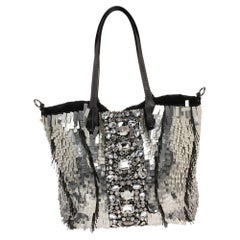 Valentino Valentino Silberne Tote mit Pailletten und Satin-Kristallverzierung