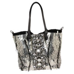 Valentino Silver Sequins And Satin Crystal Embellished Tote