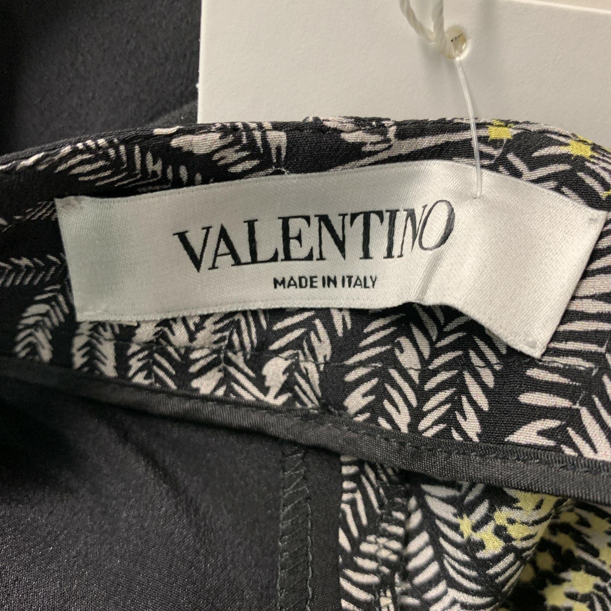 VALENTINO Size 00 Black Yellow Silk Floral Wide Leg Casual Pants For Sale 3