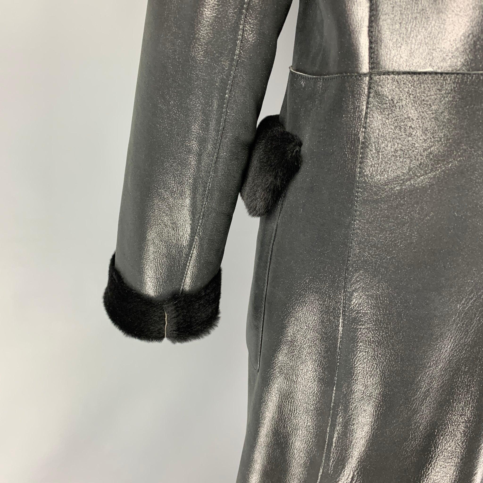 VALENTINO Taille 10 Manteau en agneau velours brillant noir Pour femmes en vente