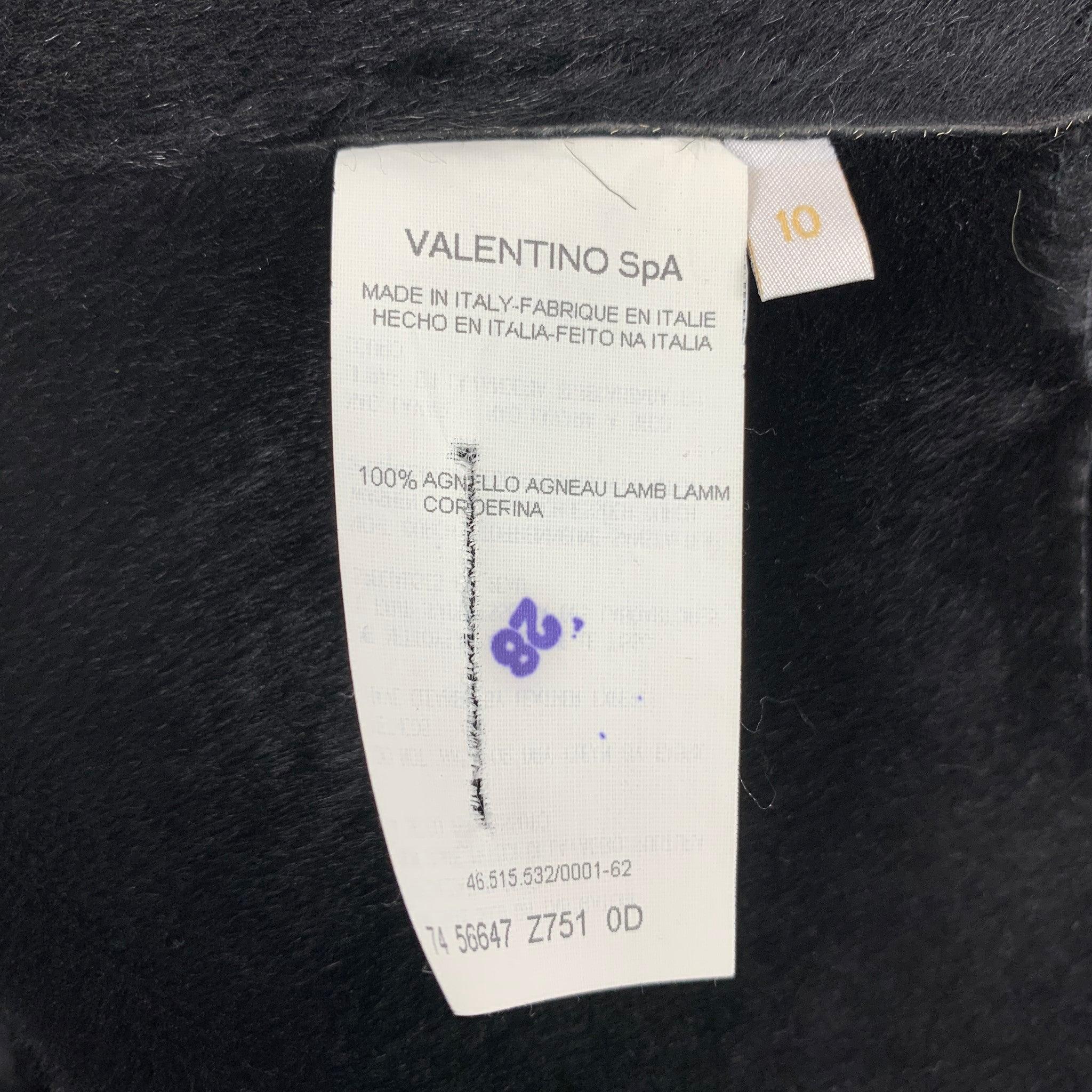 VALENTINO Size 10 Black Shiny Lamb Shearling Coat For Sale 1