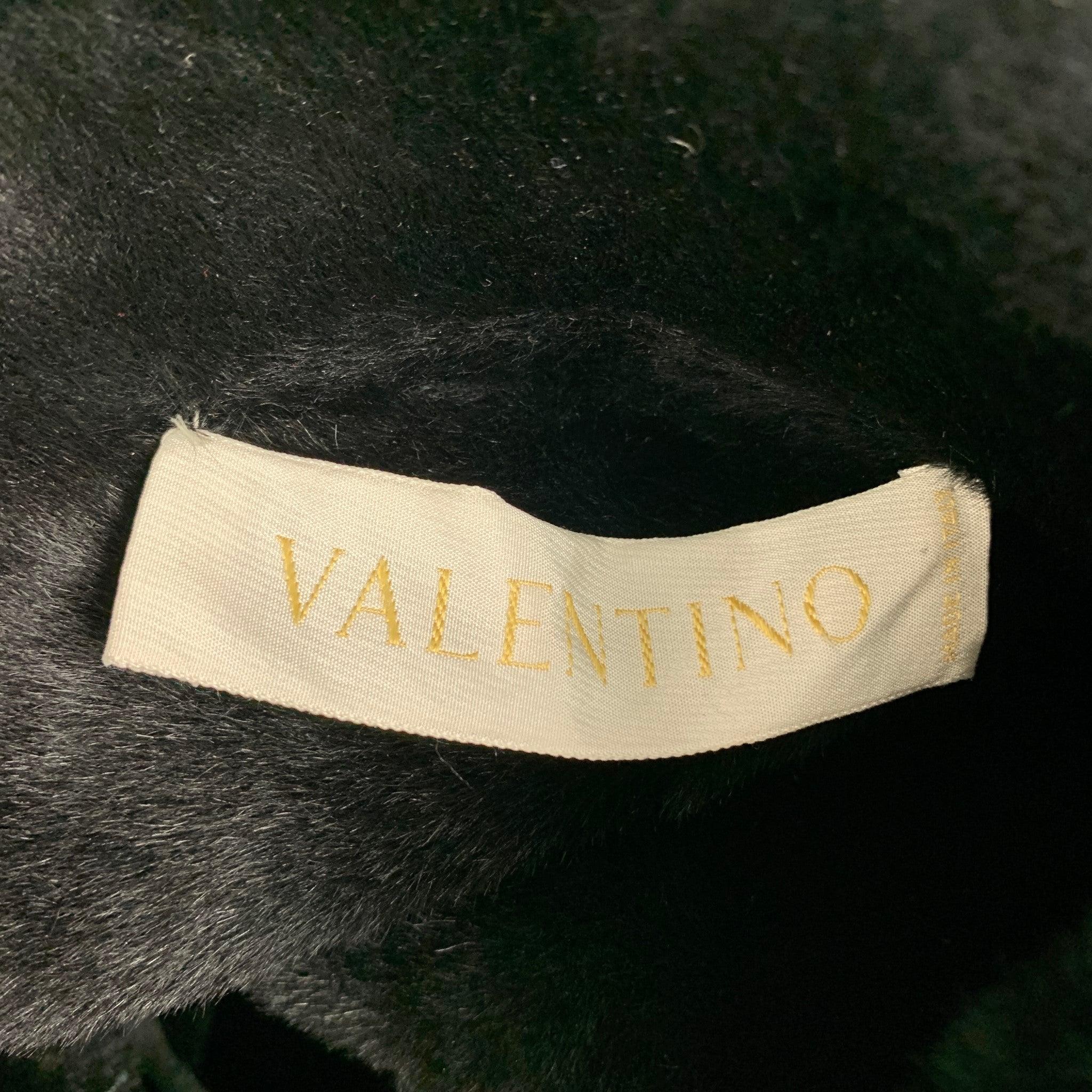 VALENTINO Size 10 Black Shiny Lamb Shearling Coat For Sale 2
