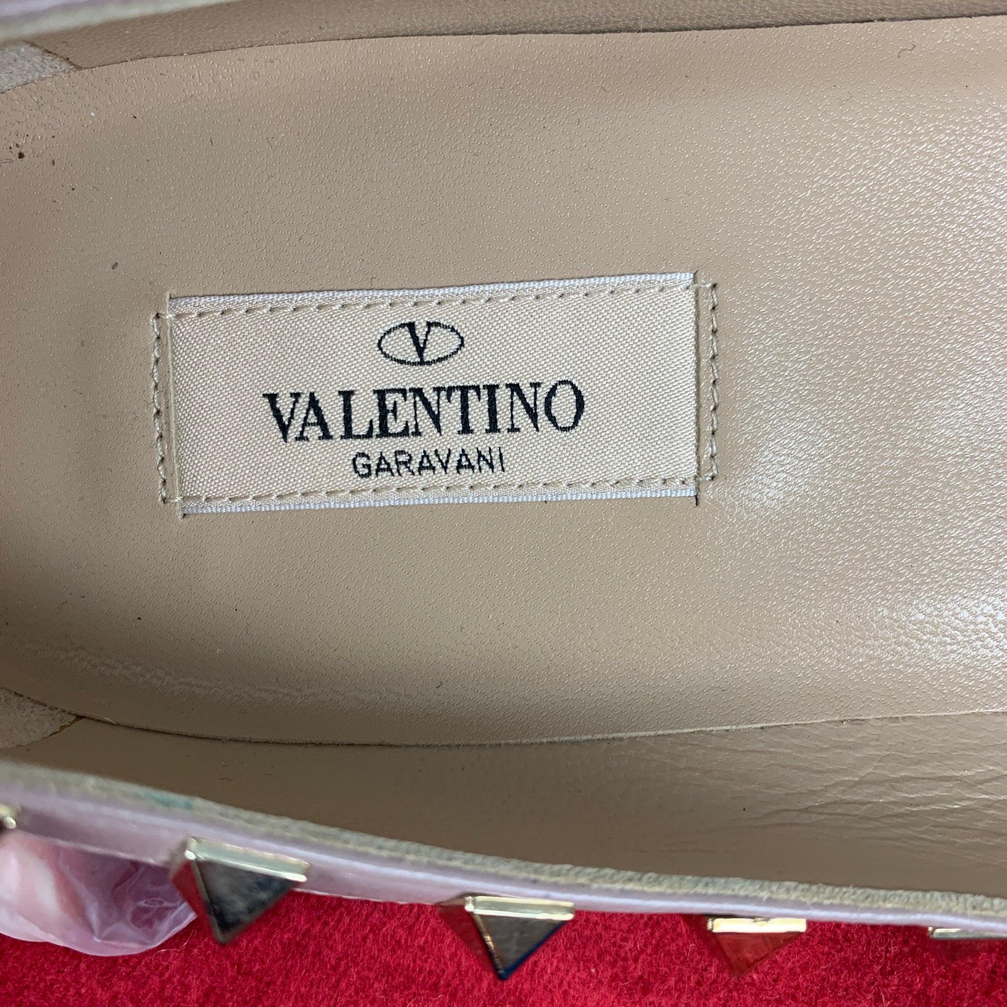 VALENTINO Size 10 Blue Nude Leather Contrast trim Flats For Sale 4