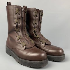 VALENTINO Size 10 Brown Leather Zip Up Combat Boots